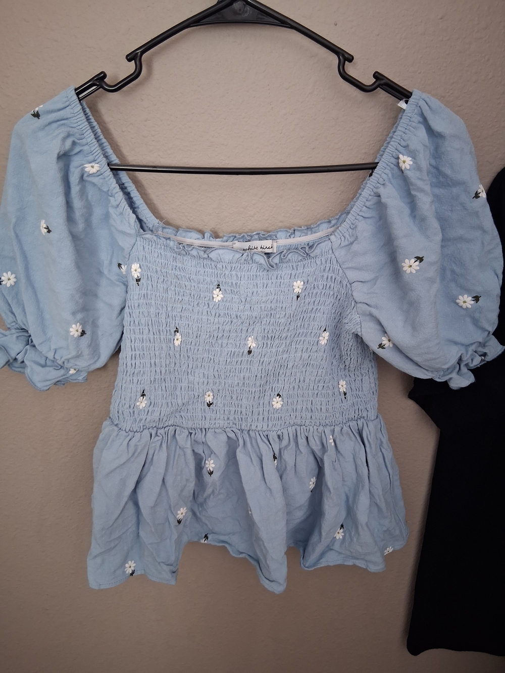 white birch Light Blue Daisy Smocked Peplum Top